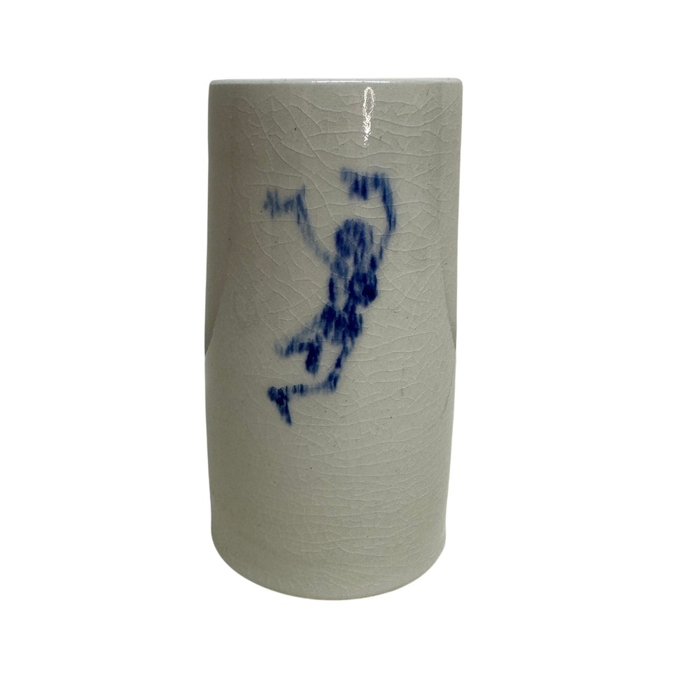Claylab Detroit Ceramic Cylinder Vase Dancing Skeleton Blue Ivory Studio Pottery